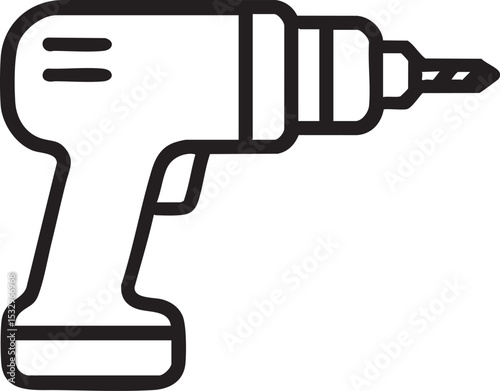 Black and White Line Art Illustration of a Cordless Power Drill for Home Improvement Projects simple