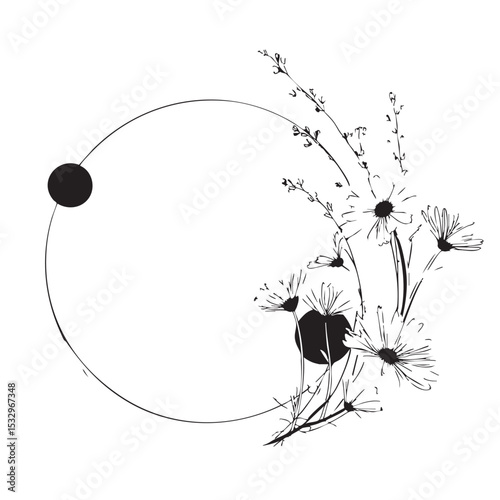 Floral circle design for modern greeting cards and decor vector illustration