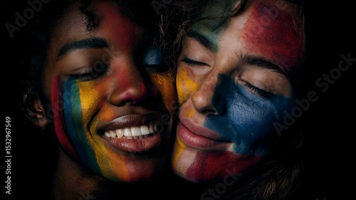 Close embrace with rainbow makeup