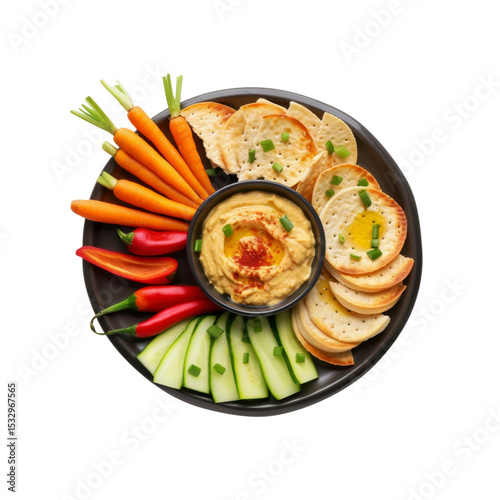 Delicious Hummus Platter with Vegetables and Crackers