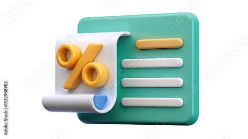 3d render of a percentage symbol on a document depicting financial transactions and economic analysis