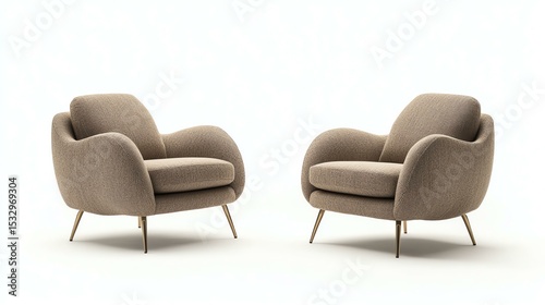 A stylish set of modern armchairs in a neutral beige fabric, perfect for enhancing any living space