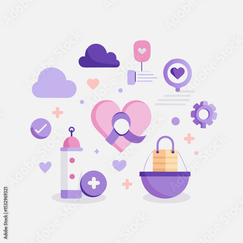 World Prematurity Day Vector with Baby Footprints, Purple Ribbon and Neonatal Icons