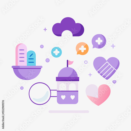 World Prematurity Day Vector with Baby Footprints, Purple Ribbon and Neonatal Icons