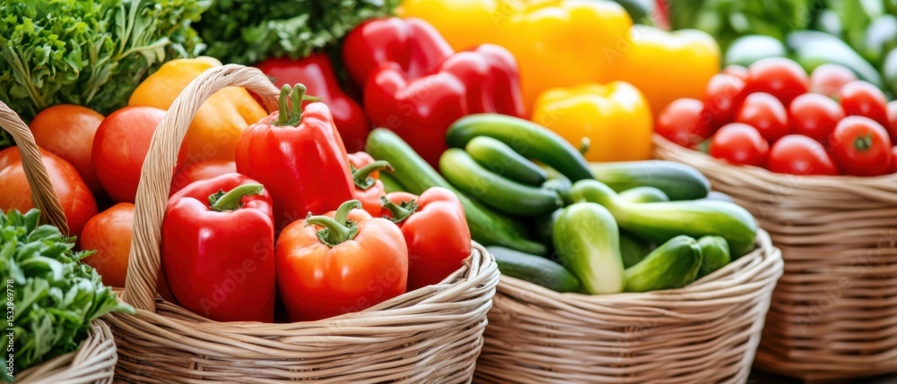 Fresh Vegetables in Baskets at Market Highlighting Healthy Eating Choices Fresh Vegetables in Baskets at Market Highlighting Healthy Eating Choices