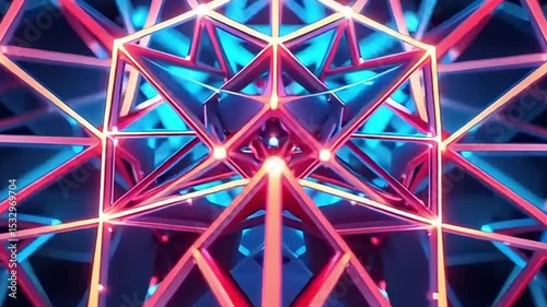 abstract geometric background, dark blue with neon light, geometric patterns for design