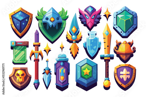 Colorful Fantasy Illustration Set Detailed Vector Art with Mythical Creatures and Magical Elements for Creative Projects