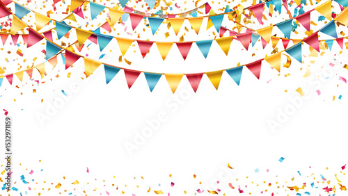 Festive party banner with confetti isolated on a white background