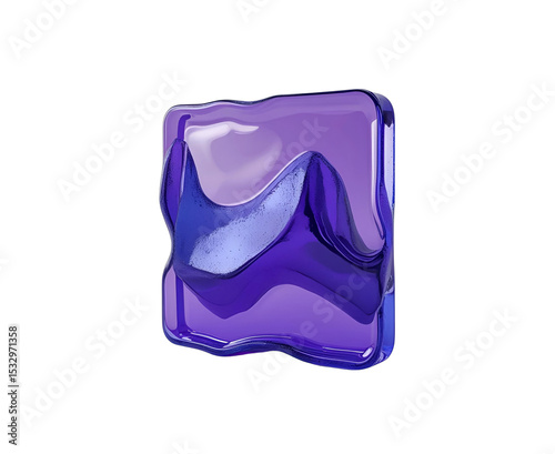3D-rendered abstract background featuring a violet blue square glass shape with translucent texture. Isolated on a white background—perfect for modern design, branding, digital visuals, tech layouts, 