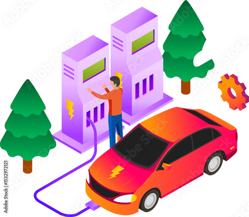 electric car with people vector illustration