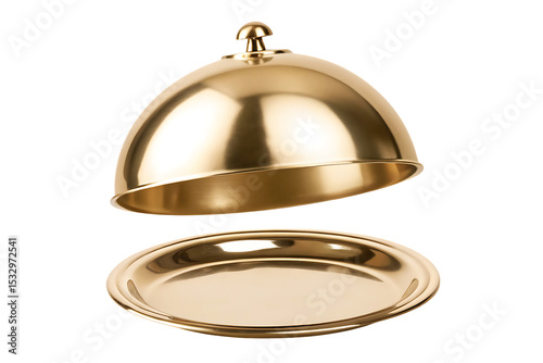 Gold serving dome and tray isolated on a white background png ai generated
