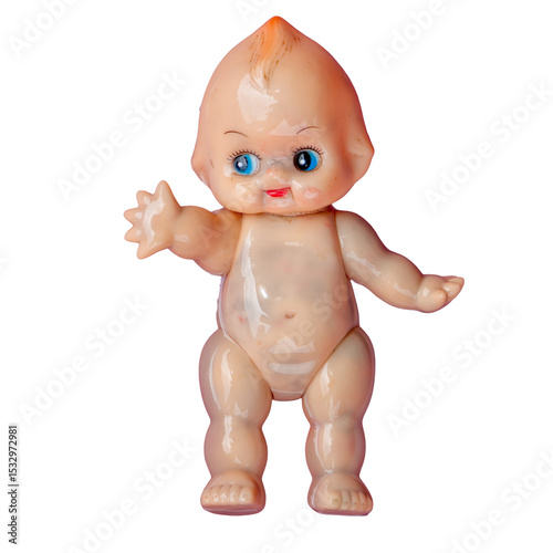 vintage Plasticine baby doll isolated on white background.