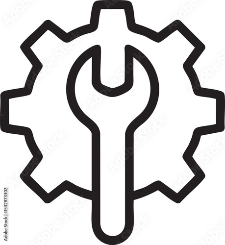 Gear and Wrench Icon A Symbol of Mechanical Repair Settings and Technical Support in a Clean Modern Style