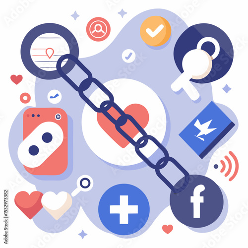 National Unfriend Day Vector with Unfollow Icon, Broken Heart and Social Symbols