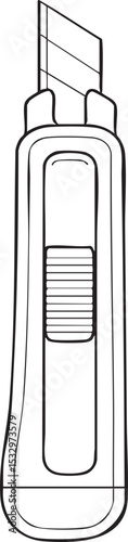 Simple Black and White Illustration of a Box Cutter with Retractable Blade and Ergonomic Handle Design
