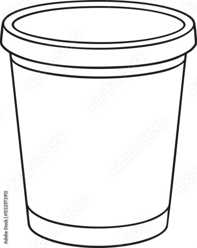 Simple Black and White Outline Drawing of a Plastic or Paper Cup with Lid Detail minimalist
