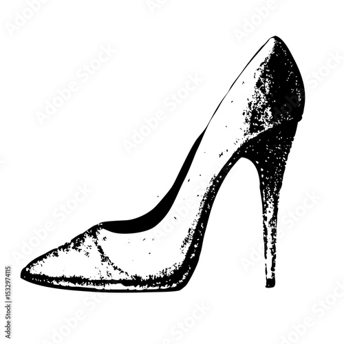 Vintage fashion shoe drawing with bold outlines and textured ink detail