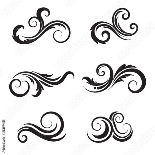Decorative swirls flourishes and ornate silhouette elements vector illustration