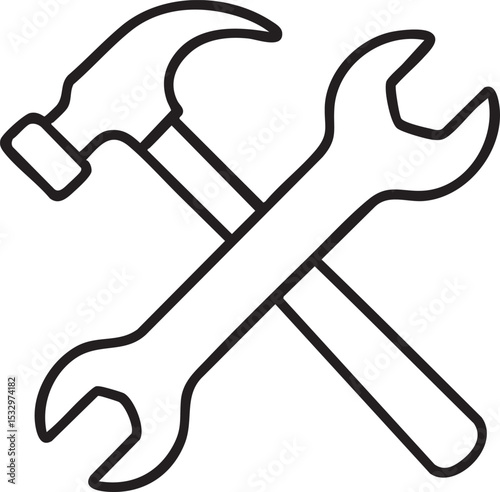 Hammer and Wrench Crossed Outline A Simple Illustration of Tools for Repair and Construction Projects simple