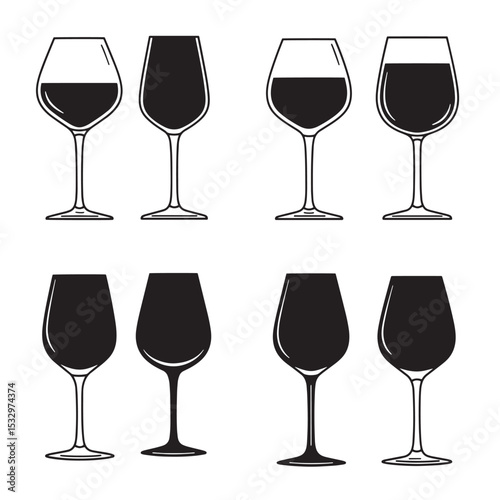 Elegant vector illustration of wine glasses silhouettes for design and decoration