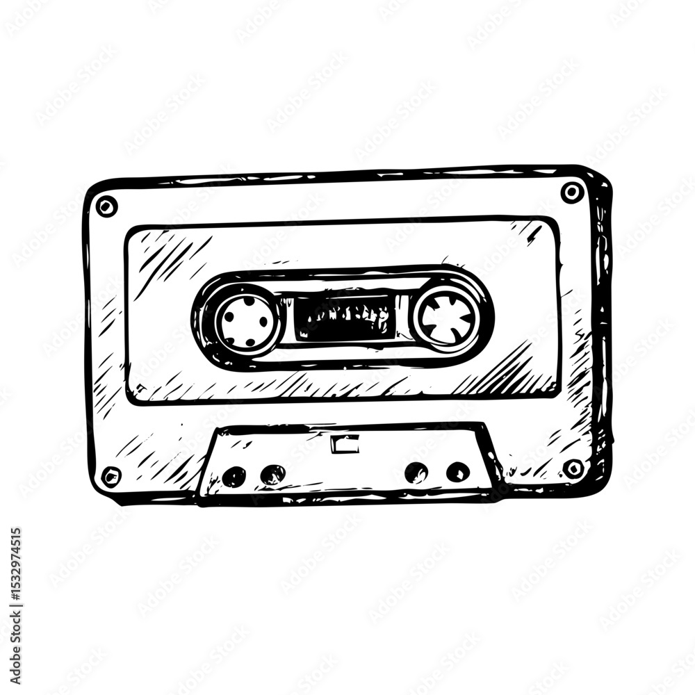 Obraz premium Classic 80s tape hand-drawn vector with textured cartoon grain and minimal colors