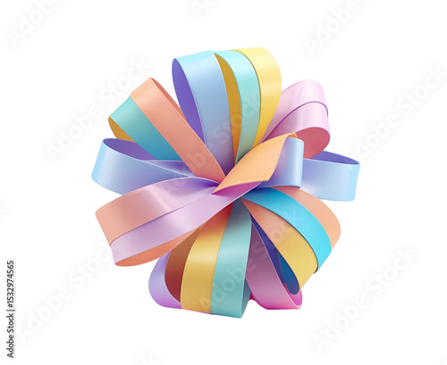 Abstract pastel-colored ribbons in soft flowing curves, 3D rendered with smooth textures and elegant motion. Ideal for modern design, branding, digital art, web visuals, packaging, or background eleme