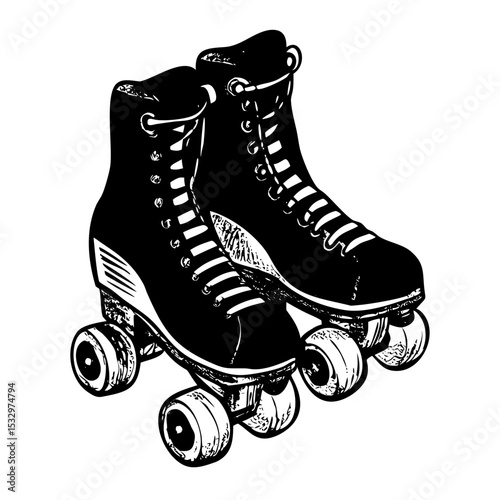 Classic 70s roller skate illustration with stipple texture and retro design elements