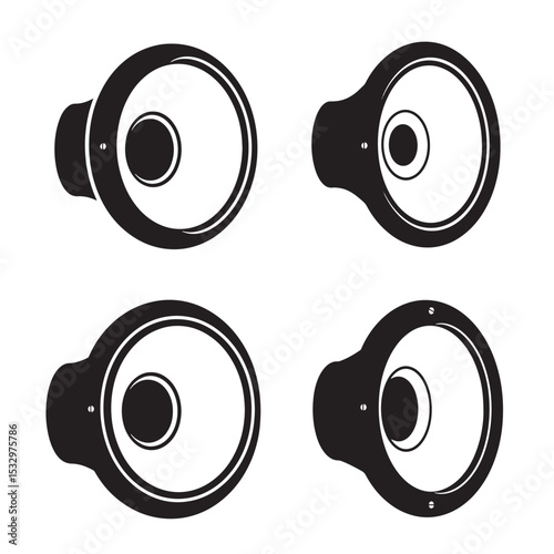 Set of four black and white speaker silhouettes for audio and sound design elements