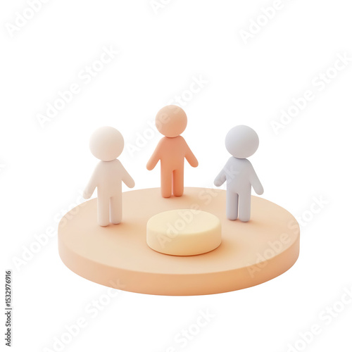 3D Abstract Figures in Collaborative Circle on a Transparent Background