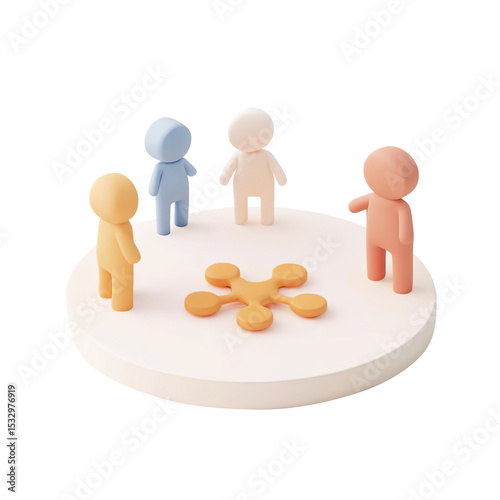 3D Abstract Figures in Collaborative Circle on a Transparent Background