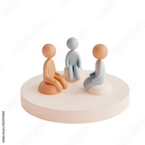 3D Abstract Figures in Collaborative Circle on a Transparent Background
