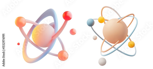 3D Atom Model with Orbiting Electrons on a Transparent Background