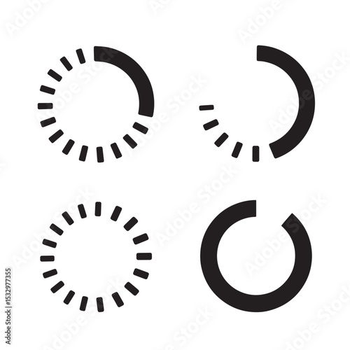 Vector illustration of four black and white loading or buffering icons in a modern design style for ui and ux elements