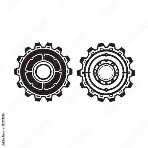 Two black gear icons on white background