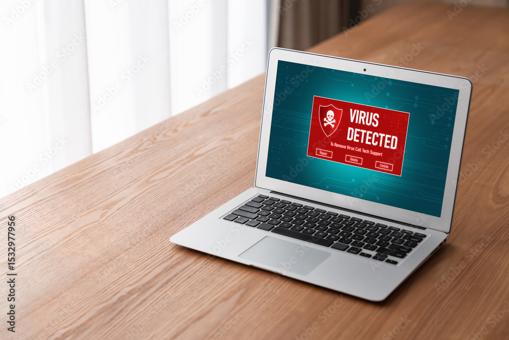 Virus warning alert on computer screen detected modish cyber threat , hacker, computer virus and malware Virus warning alert on computer screen detected modish cyber threat , hacker, computer virus and malware