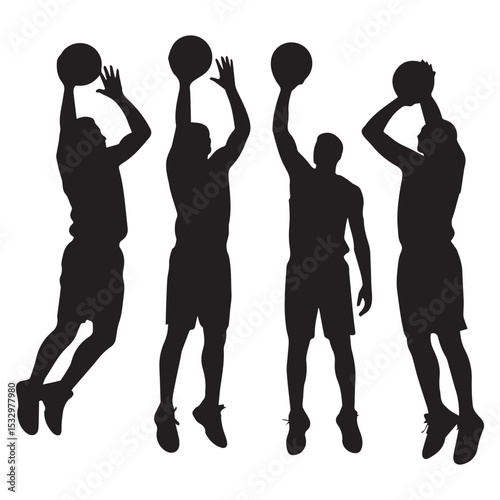 Dynamic Basketball Players Silhouettes Action Poses Sport Competition Graphic Design