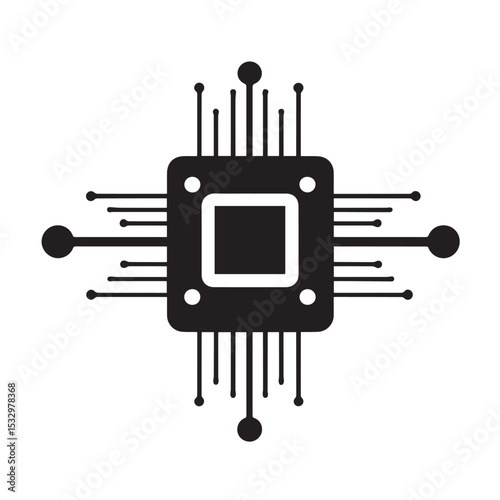 Abstract microchip icon black and white illustration