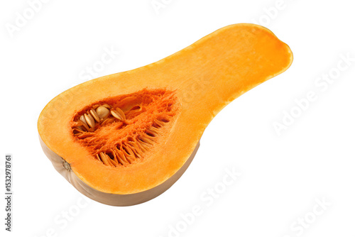 Fresh butternut squash cut in half for culinary ingredient recipes isolated on transparent background