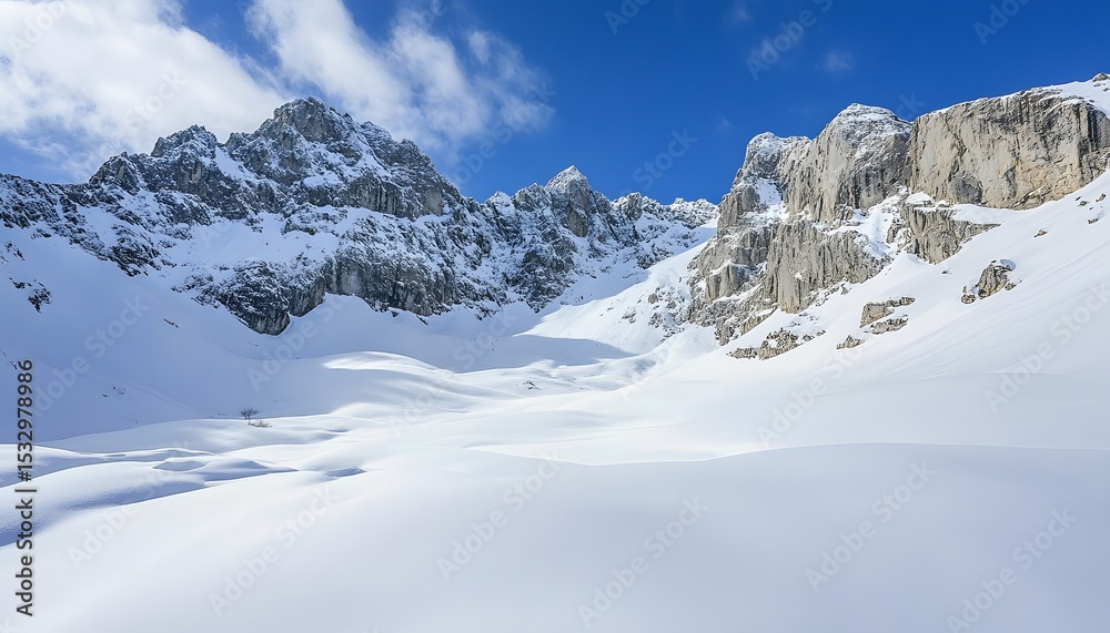 Fototapeta premium Snowy mountain peaks under a clear sky.