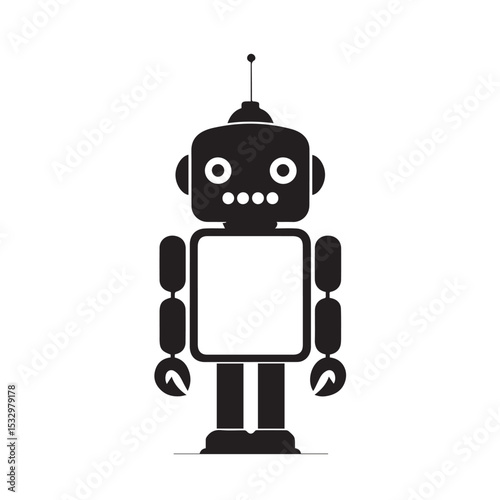 Simple black silhouette retro robot illustration