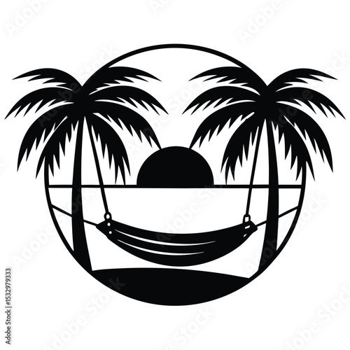 Beachside Hammock Between Palm Trees