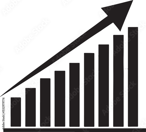 Growth bar chart vector,Business chart icon,Financial upward growth arrow chart silhouette
