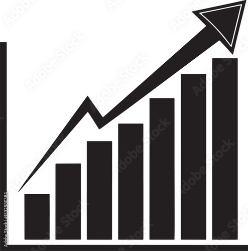 Growth bar chart vector,Business chart icon,Financial upward growth arrow chart silhouette
