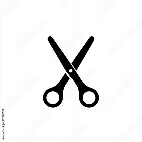 A pair of scissors with a black handle and a black blade. The scissors are open and ready to cut