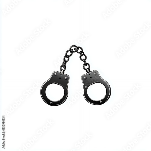 Two handcuffs are chained together. The handcuffs are black and silver