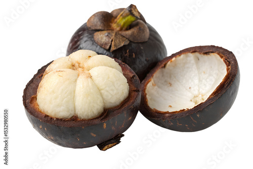 Fresh mangosteen fruit tropical food healthy eating closeup view object isolated on transparent background