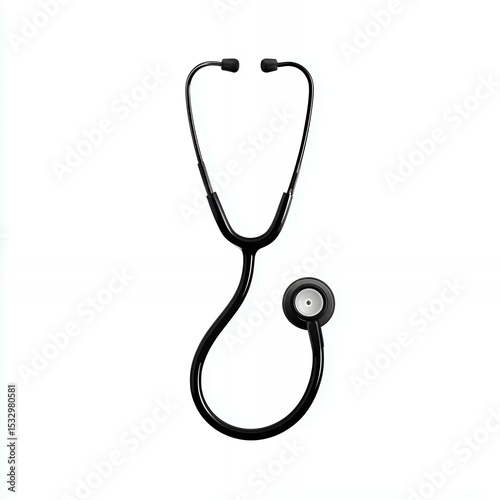 A black stethoscope is displayed on a white background