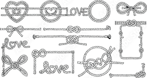 Rope Knots Hearts Bows Love Design Elements Black White