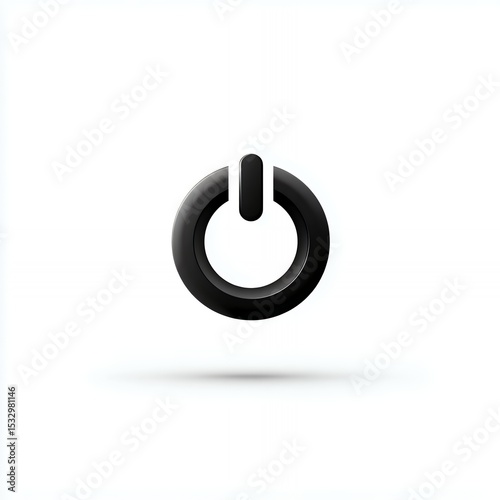 A black and white icon of a power button. The button is black and white