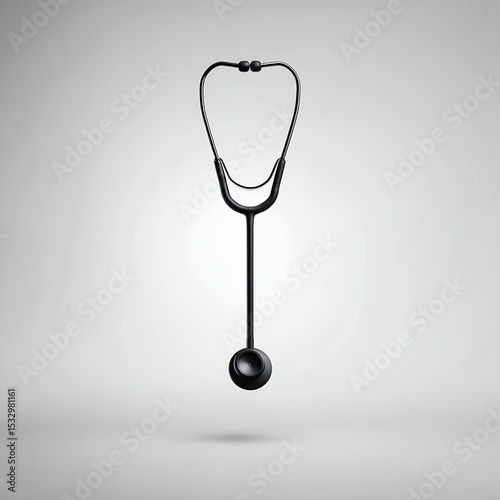 A black stethoscope is shown in a white background. The stethoscope is positioned upright
